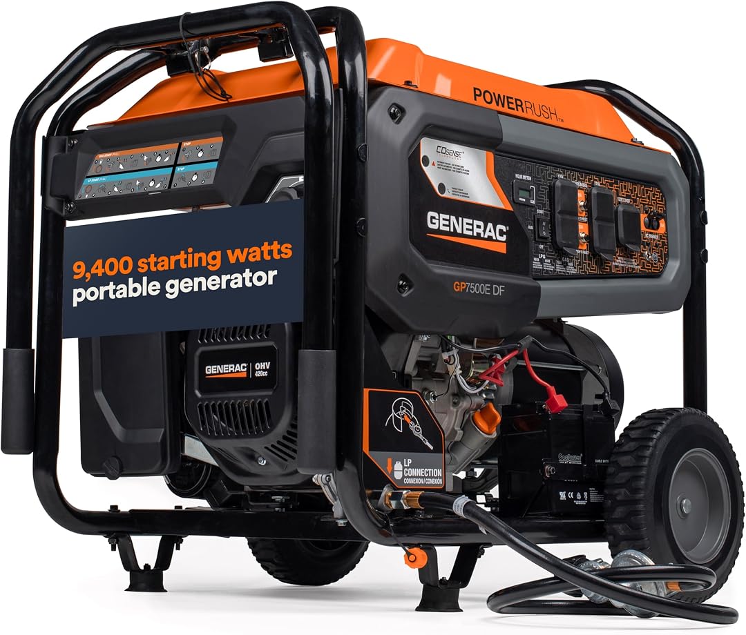 Generac GP7500E 9,400 Starting Watt Dual Fuel Portable Generator product photo