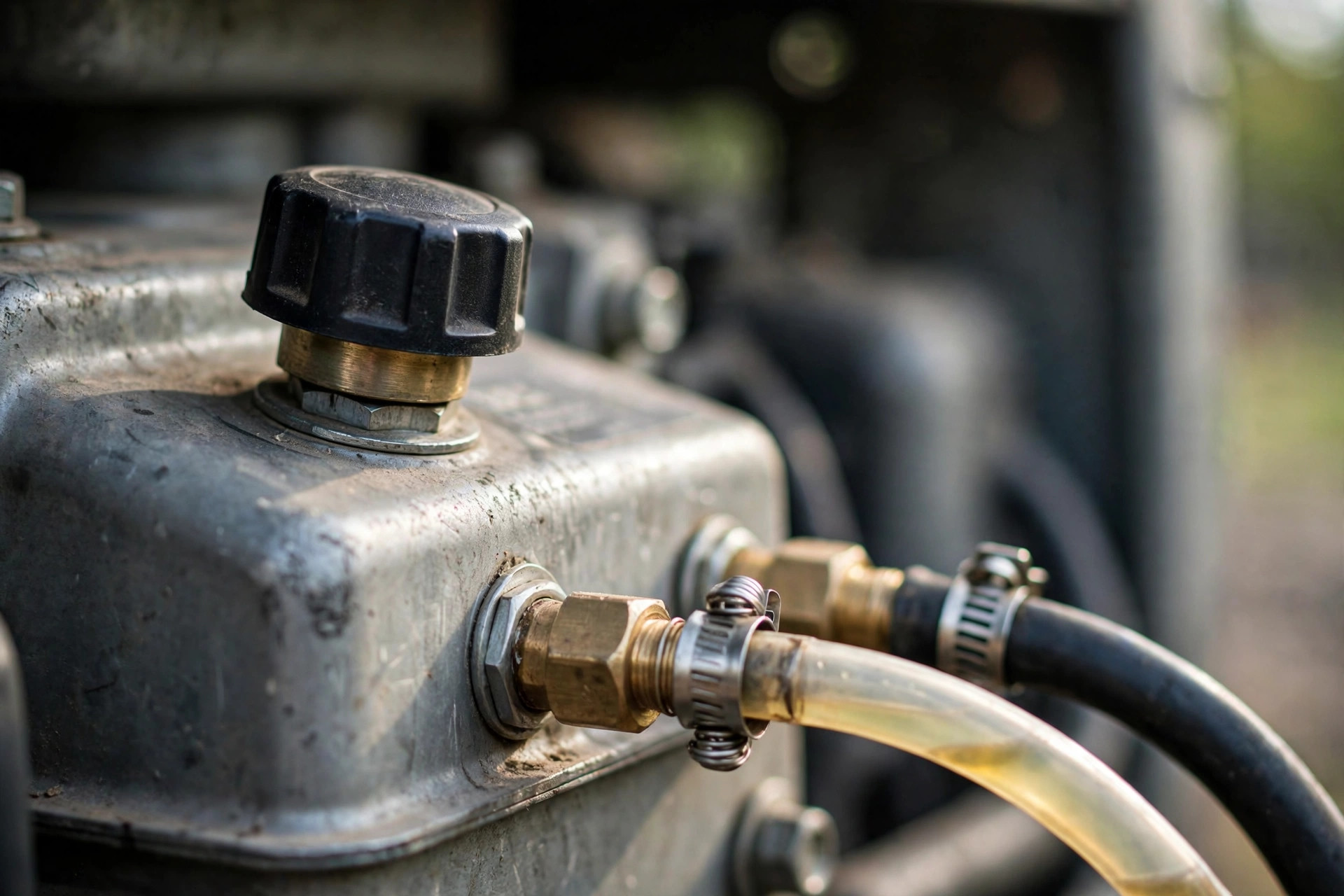 Close-up of the fuel selector switch on a dual fuel generator.