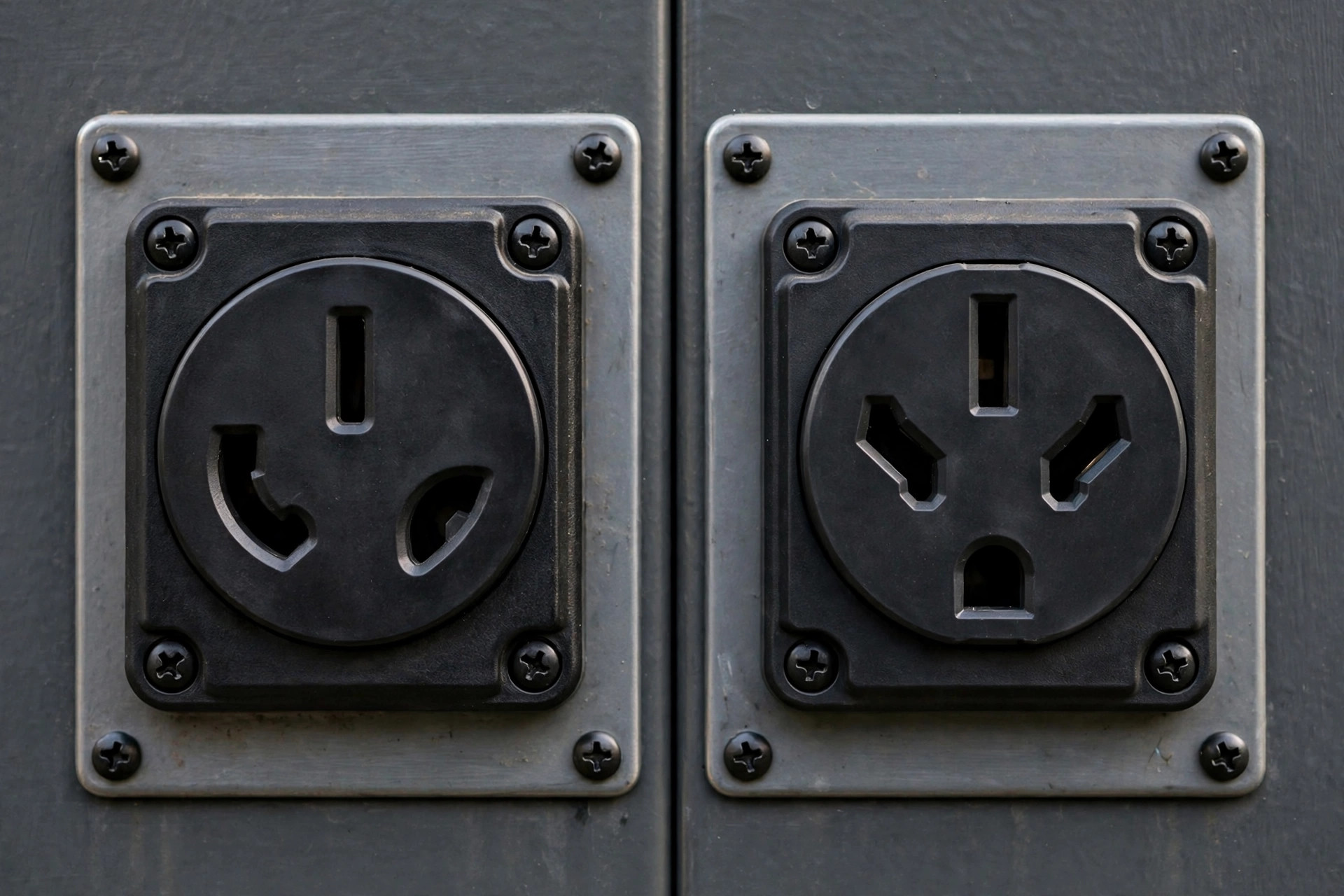 Diagram-style photo of 30A vs 50A generator outlets side by side comparison, realistic, no text